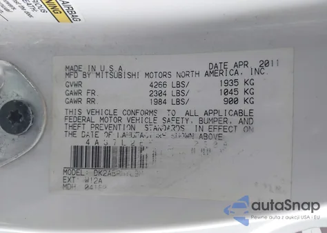 2012 Mitsubishi Eclipse Spyder Gs Sport z USA, uszkodzony, nr VIN 4A37L2EF1CE003086